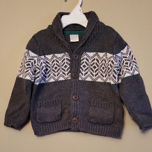 Fair Isle pattern shawl collar cardigan sweater - charcoal grey